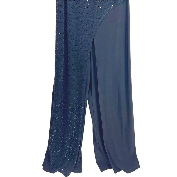 R & M Richard’s Black Wrap Glitter Jumpsuit 12 Formal One-Shoulder Asymmetrical - Picture 4 of 11